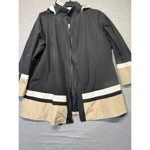 Women's Catherines Black & Beige Colorblock Rain Jacket 2X